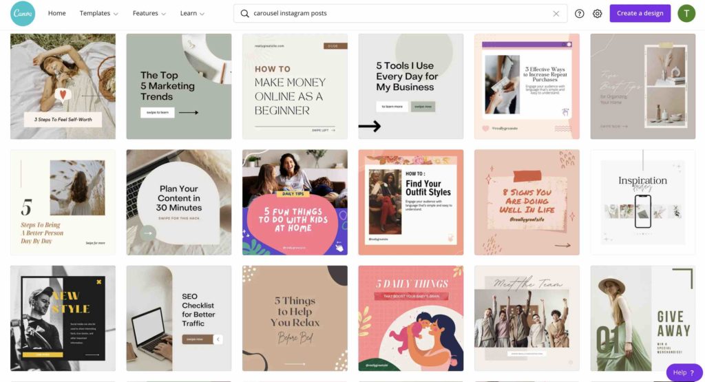 This image shows various templates for graphic Instagram posts