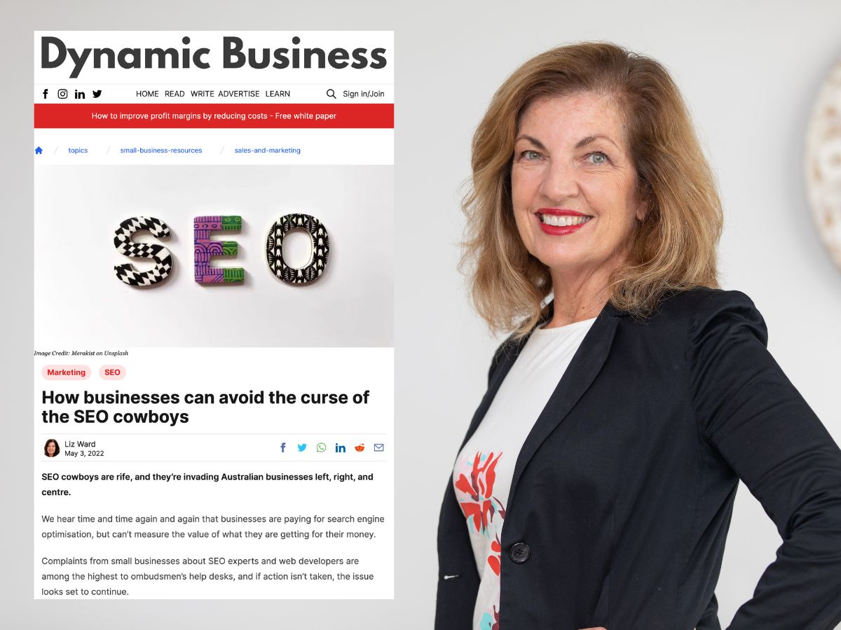 Professional photo of Navii CEO Liz Ward with screenshot excerpt from the Dynamic Business article excerpt displayed to her left.