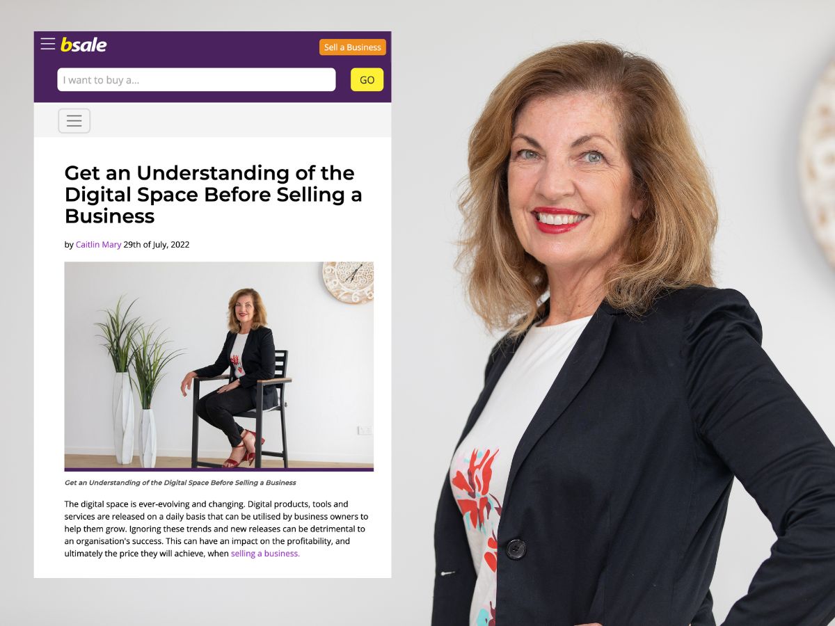Professional photo of Navii CEO Liz Ward with screenshot excerpt from the BSsale article excerptdisplayed to her left.