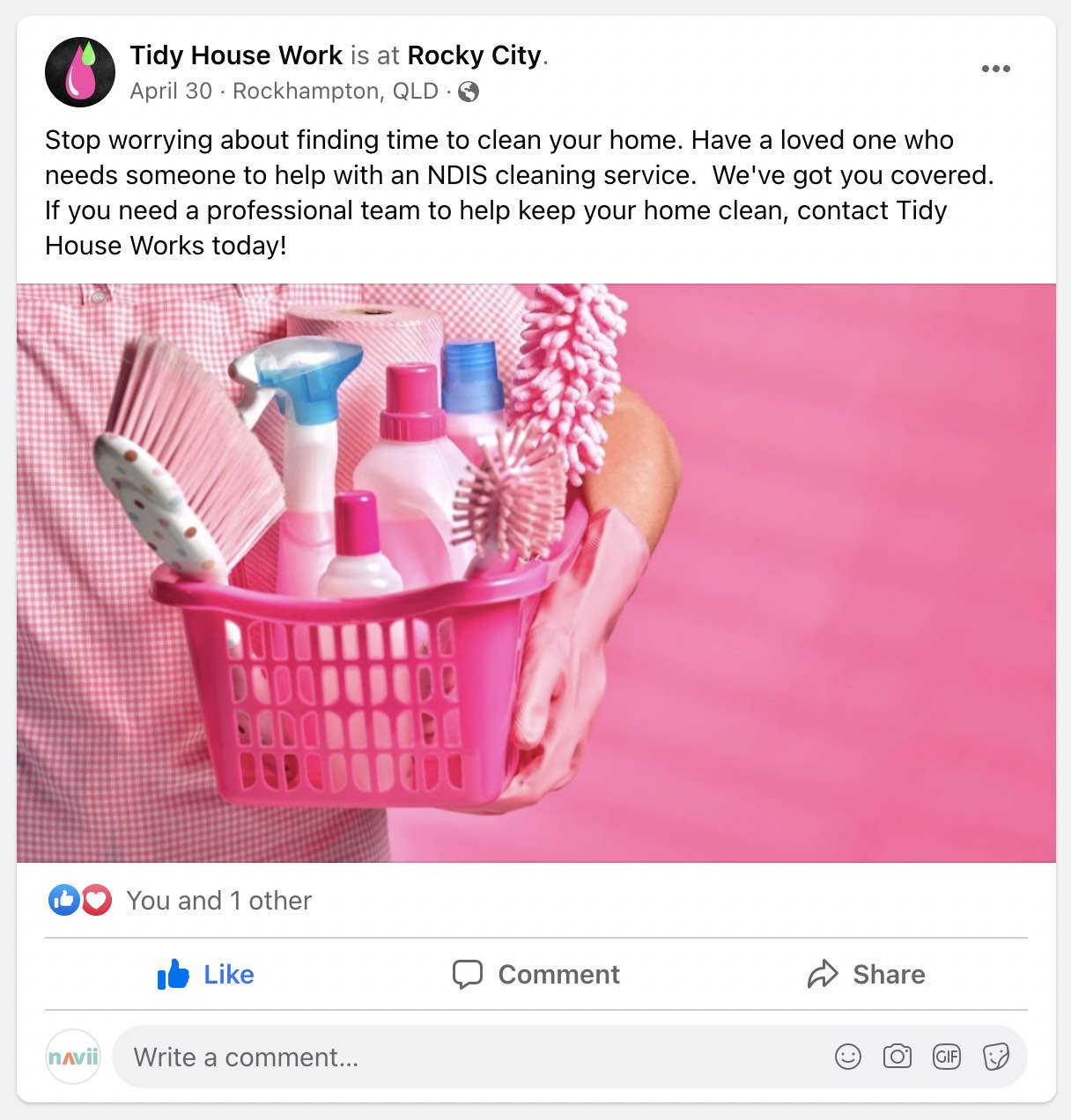 Tidy House Work Facebook Post Screenshot